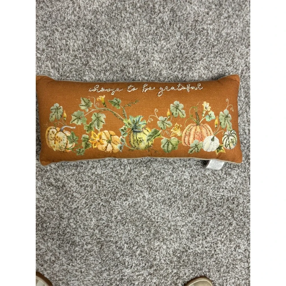 Harvest Pumpkin Choose To Be Grateful Embroidered Lumbar Pillow Orange 28x12